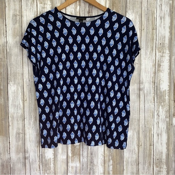 J. Jill Wearever Navy & Blue Floral Blouse - Picture 1 of 4